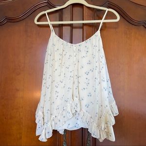 Madison Marcus 100% Silk Ditsy Floral Ruffle Swing Hem Cottagecore Tank